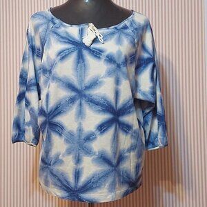 Ralph Lauren Blue Tie-Dye Boho Blouse Cottagecore Bohemian Chic Coastal Cowgir
